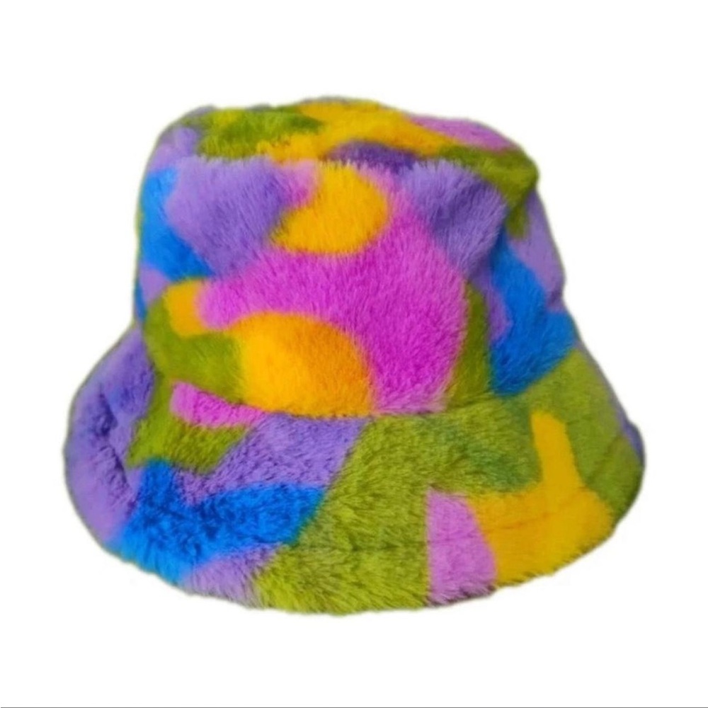 Fuzzy Multicolor Bucket Hat EDM Hat OSFM